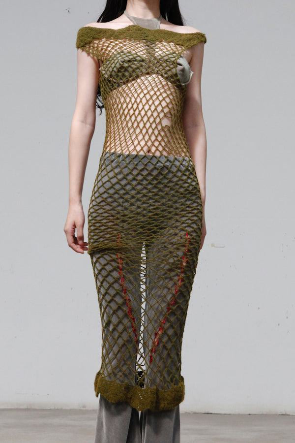 RUI Hook Mesh Long Dress RAW23CR02 Khaki Green